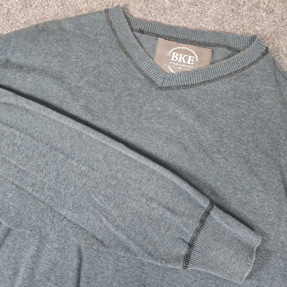 BKE Standard Fit V Neck‎ Sweater Men XL Blue Cotton Long Sleeve Casual Knit